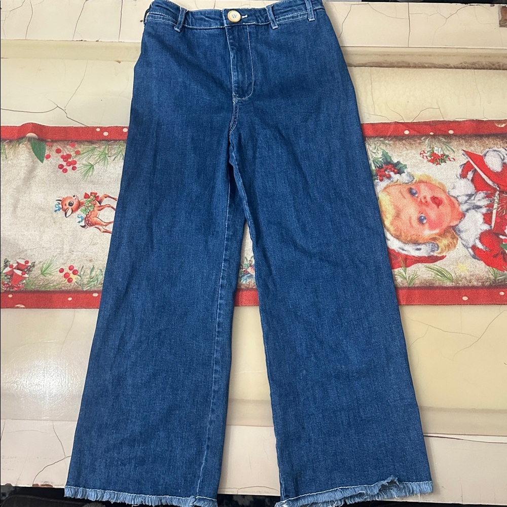 Pilcro Anthropologie Ultra High-Rise Cropped Wideleg Raw Hem Jeans Women's Sz 27